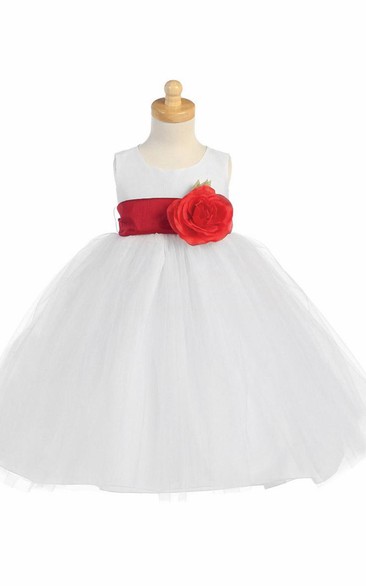 Tea-Length Tiered Tulle Flower Girl Dress