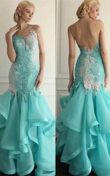 Glamorous Lace Appliques Prom Dresses Floor Length With Ruffles