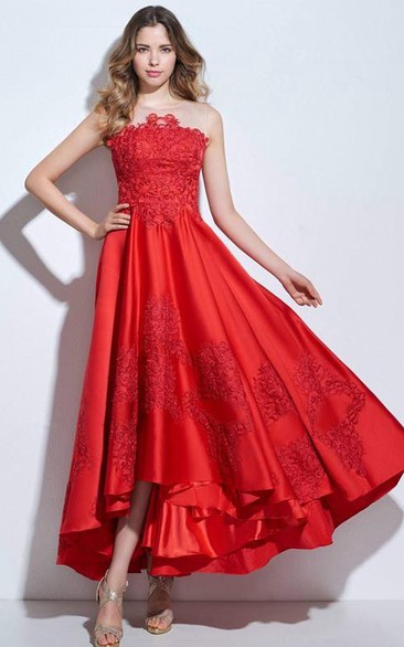 A-Line Scoop Appliques Ankle-Length Prom Dress