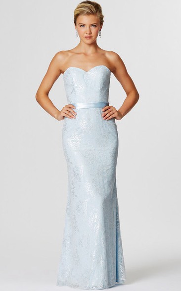 Sweetheart Ribboned Sleeveless Lace Bridesmaid Dress