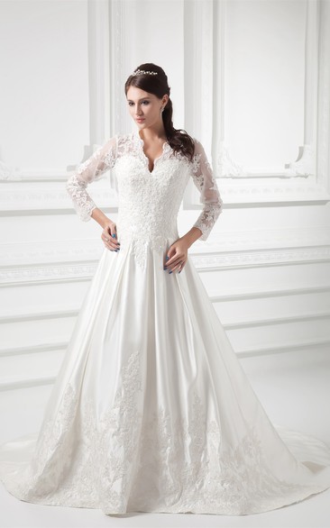 Charming Satin Sleeve V Neck Modest Wedding Dresses