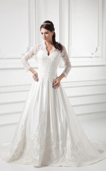 Charming Satin Sleeve V Neck Modest Wedding Dresses