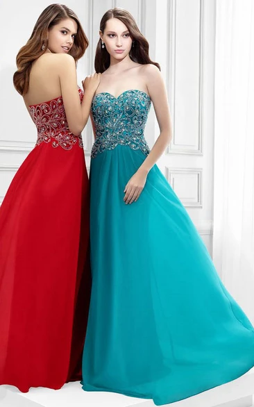 Crystal Sweetheart Sleeveless Chiffon Prom Dress