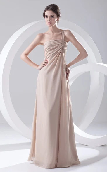 One-Strap Floor-Length Chiffon Dress With Pleating