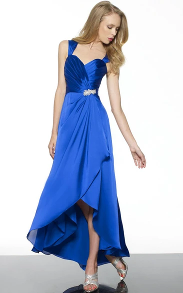 High-Low Criss-Cross Sleeveless Strapped Chiffon Bridesmaid Dress