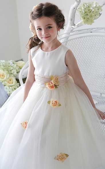 Tea-Length Split-Front Tulle&Sequins Flower Girl Dress