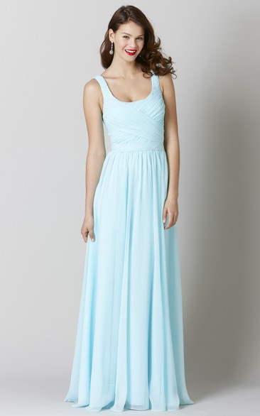 Floor-Length Square Criss-Cross Chiffon Bridesmaid Dress With Pleats And V Back