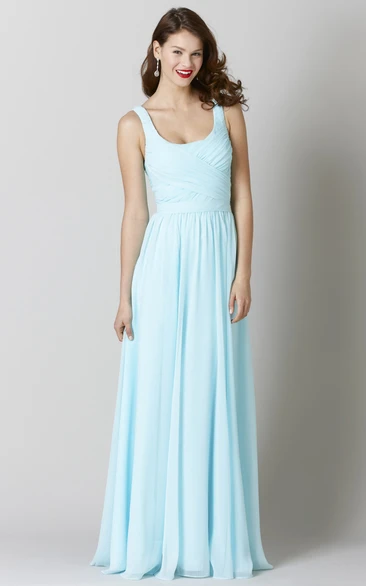 Floor-Length Square Criss-Cross Chiffon Bridesmaid Dress With Pleats And V Back