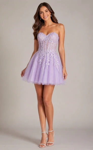 Lilac Strapless A-Line Cocktail Homecoming Dress