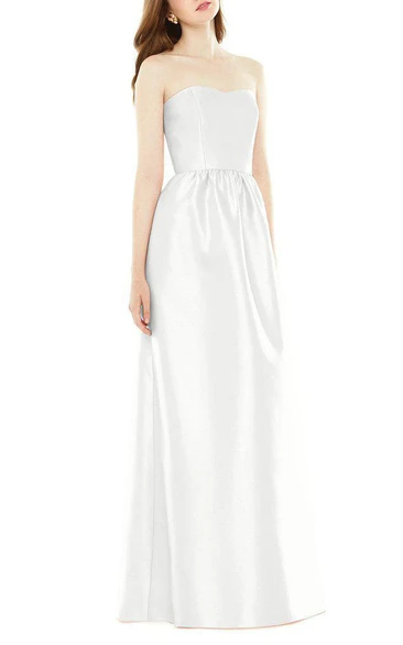Strapless Satin Ruched Floor-length Bridesmaid Dress
