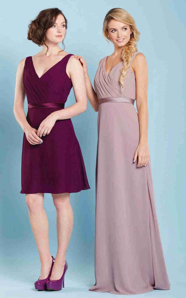 Sleeveless V-Neck Chiffon Bridesmaid Dress With Ruching