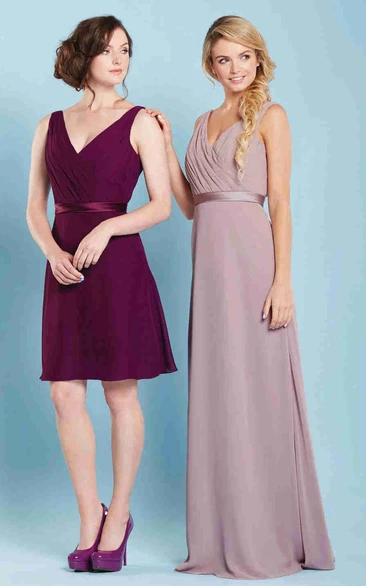 Sleeveless V-Neck Chiffon Bridesmaid Dress With Ruching