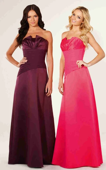 Sleeveless Strapless Floor-Length Satin Bridesmaid Dress