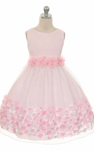 Tea-Length Tiered Chiffon&Satin Flower Girl Dress