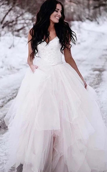 Winter Sweetheart A-line Tulle Ball Gown Wedding Dress Styles with Lace Top