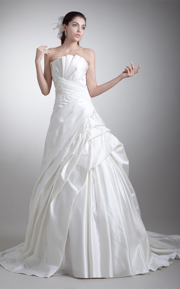 Unique Sleeveless Satin Strapless a Line Most Wedding Dresses