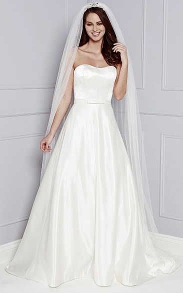 A-Line Sleeveless Maxi Strapless Satin Wedding Dress