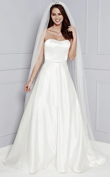 A-Line Sleeveless Maxi Strapless Satin Wedding Dress