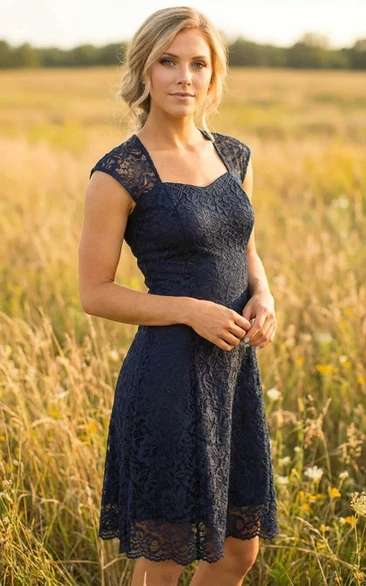 Blue Lace Mini Sheath Bridesmaid Dress