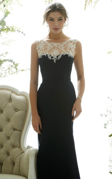 Floor-Length Sleeveless Appliqued Scoop Neck Chiffon Bridesmaid Dress