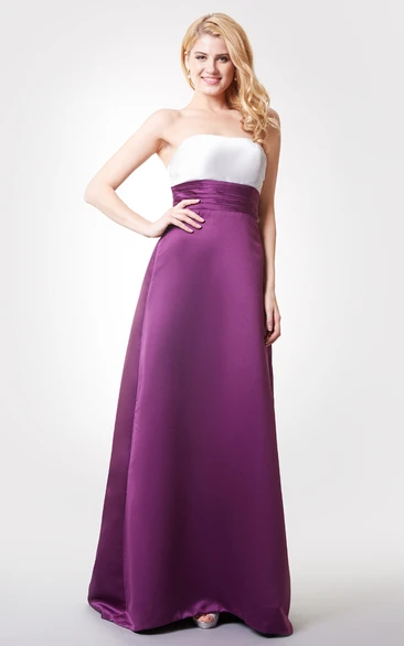 Strapless A-line Long Satin Dress With Ruching