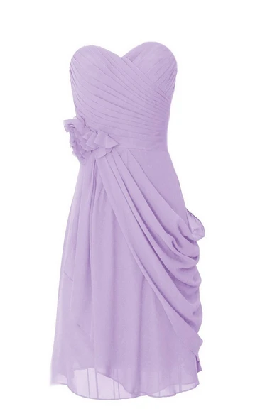 Sweetheart Short Draped Chiffon Dress With Flower