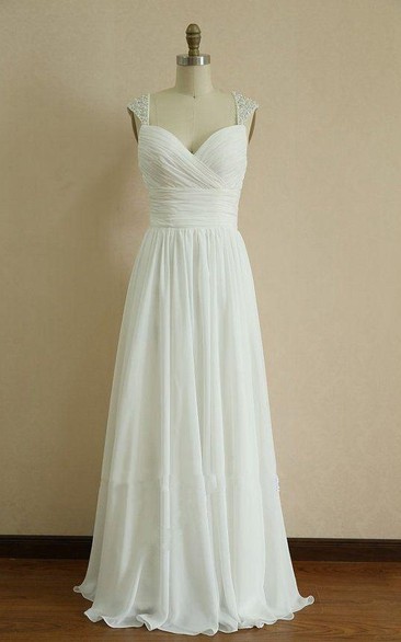 Floor-Length Straps Sweetheart Beading Appliques Ruffles Straps Chiffon Lace Sage Bridesmaid Dress