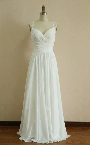 Floor-Length Straps Sweetheart Beading Appliques Ruffles Straps Chiffon Lace Sage Bridesmaid Dress