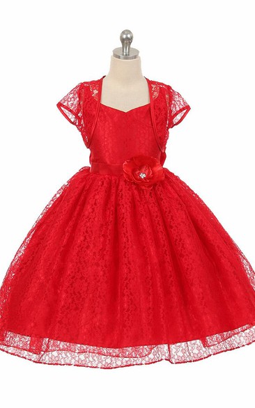 High-Low Floral Criss-Cross Lace Flower Girl Dress With Sash
