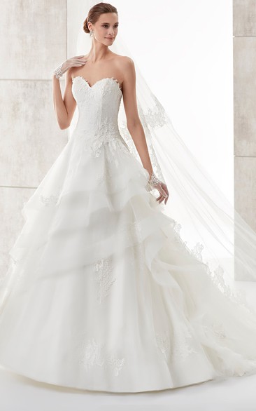 Sweetheart A-line Wedding Dress with Asymmetrical Ruffles and Lace Corset