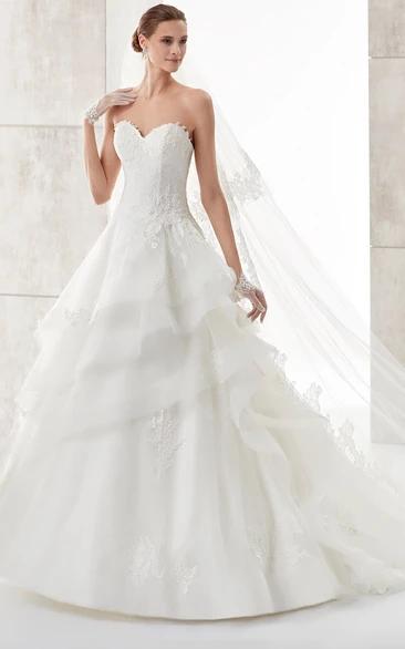 Sweetheart A-line Wedding Dress with Asymmetrical Ruffles and Lace Corset
