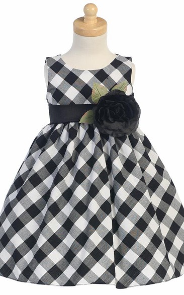 V-Neck Tea-Length Tiered Sleeveless Flower Girl Dress