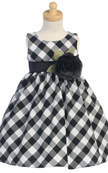 V-Neck Tea-Length Tiered Sleeveless Flower Girl Dress