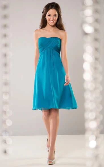 Strapless Knee-Length Bridesmaid Dress With Crisscrossed Empire Bodice