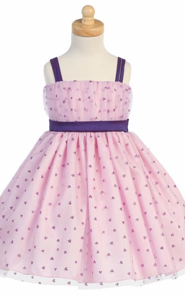 Tea-Length Spaghetti Tiered Tulle Flower Girl Dress