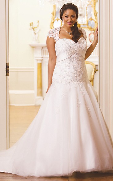 Long Queen Anne Lace Plus Size Wedding Dress With Appliques And Illusion