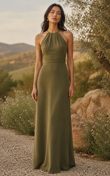 Clover Halter Chiffon A-Line Bridesmaid Dress