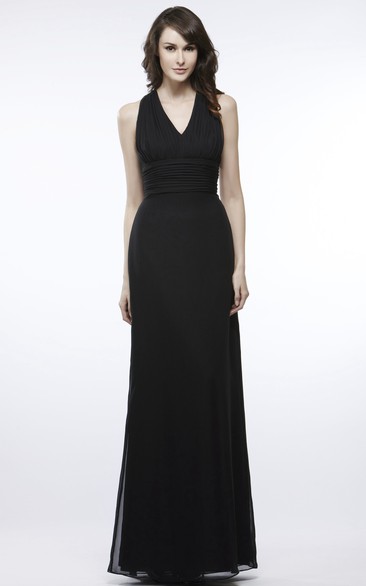V-Neck Sleeveless Ruched Chiffon Bridesmaid Dress