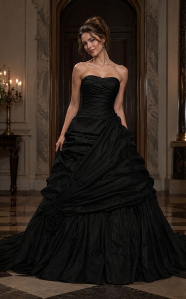 Robe longue trapèze en taffetas de dentelle, décolleté en cœur, plis, fermeture éclair et laçage au dos