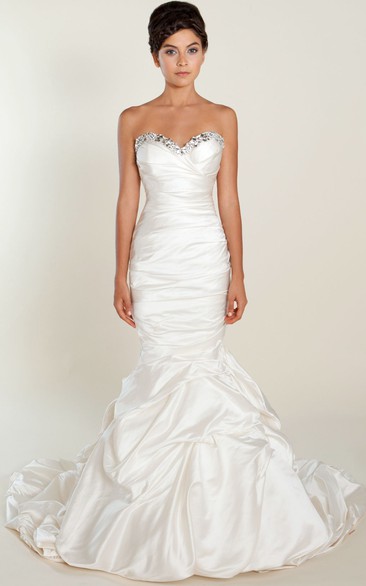 Mermaid Beaded Sweetheart Sleeveless Satin Wedding Dress