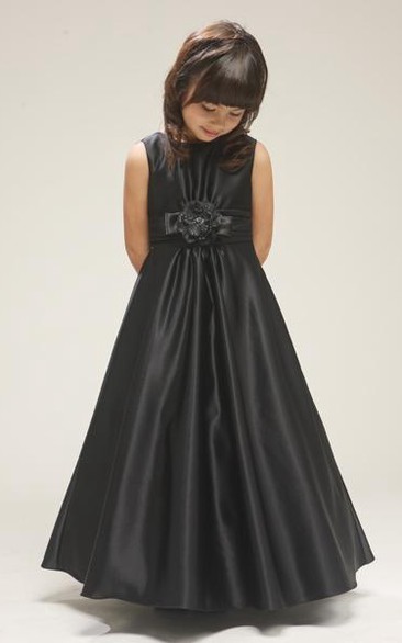 Ankle-Length Floral Floral Satin Flower Girl Dress