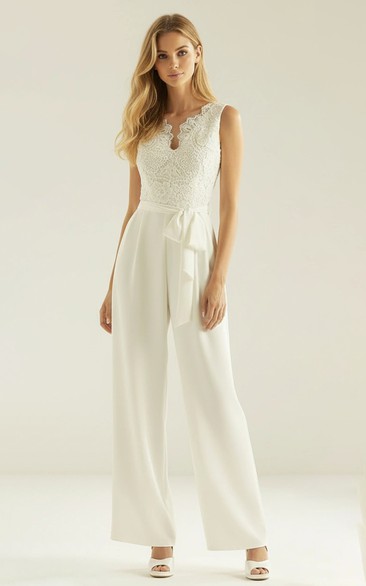 Strapless Lace Wide Leg Wedding Jumpsuit