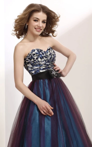 Muti-Color Sweetheart A-Line Dress With Tulle Overlay