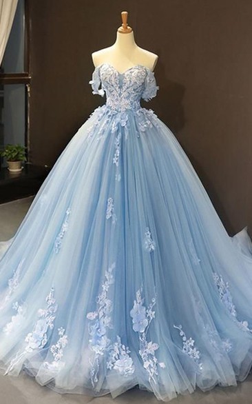 Sweetheart Ball Gown Tulle A-line Applique Exquisite Prom Dress