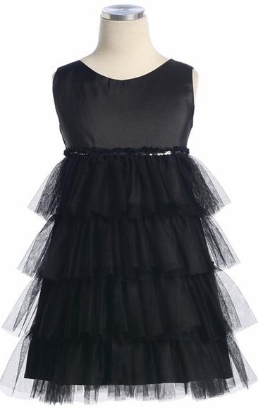 Tea-Length Bowed Taffeta Flower Girl Dress