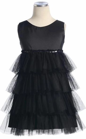 Tea-Length Bowed Taffeta Flower Girl Dress