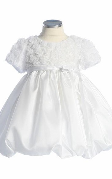 Embroideried Cap-Sleeve Tiered Tulle&Lace Flower Girl Dress
