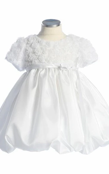 Embroideried Cap-Sleeve Tiered Tulle&Lace Flower Girl Dress
