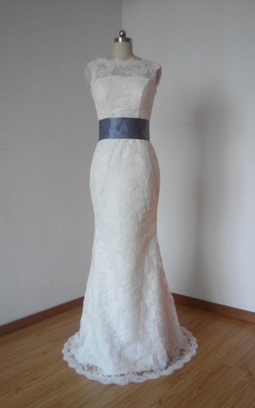 Sleeveless Mermaid Lace Long Wedding Gown With Satin Sash