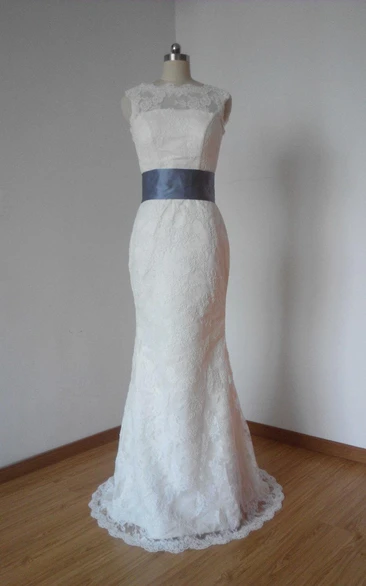 Sleeveless Mermaid Lace Long Wedding Gown With Satin Sash